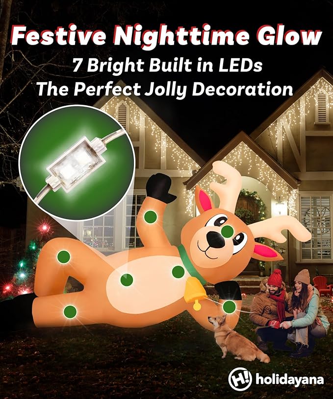 Holidayana Christmas Inflatables Large 10 ft Lounging Reindeer - Inflatable Outdoor Christmas Decorations Blow Up X-mas Decorations for Yard, Lawn & Garden Internal Lights & Built-in Fan