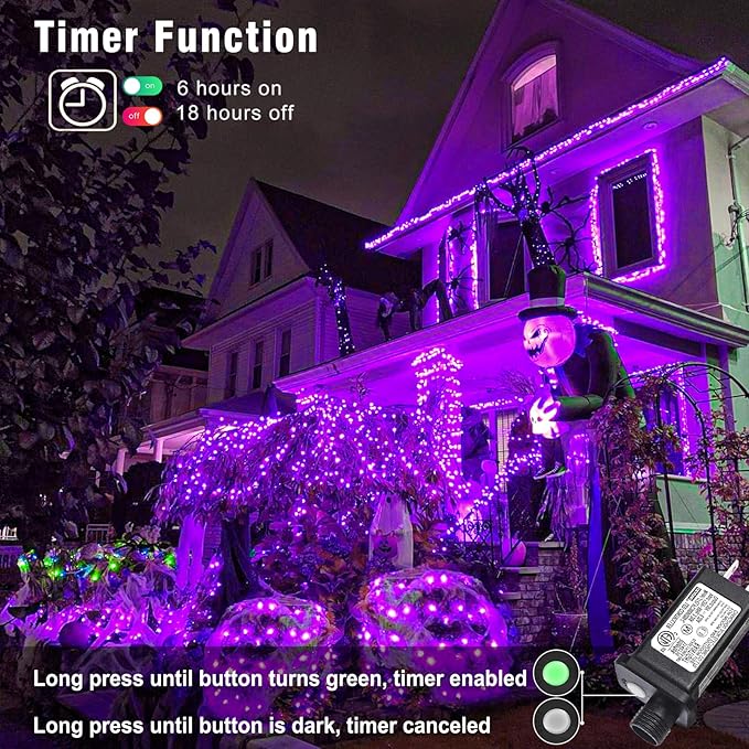 66FT 200 LED Outdoor String Lights, Purple Halloween Lights Waterproof 8 Modes, Connectable Halloween Decorations Lights Clear Wire for Indoor House Bedroom Tree Patio Garden Party
