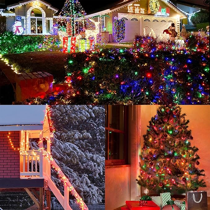 WATERGLIDE 1000 LED Christmas String Lights, 328 FT Green Wire LED Decorative Fairy Lights with Remote & 8 Modes, Waterproof for Outdoor Xmas Holiday Party Garden Wedding Home Decor, Multicolor