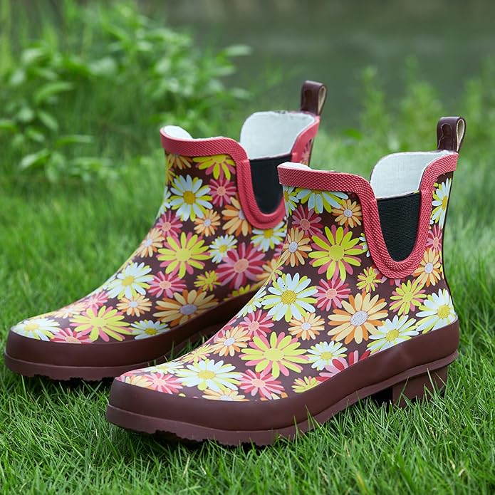 SWIFTFROG Rain Boots for Women - Waterproof Ankle Garden Shoes Anti-Slipping Floral Printed Rainboots for Ladies Stylish Light Ankle Rain Shoes, Women's Rain Footwear