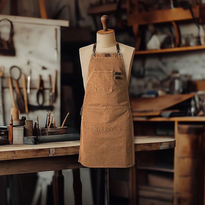 LEATHER VILLAGE Chef Aprons for Men Women with Large Pockets, Cotton Canvas Cross Back Adjustable Work Apron, Size M to XXL