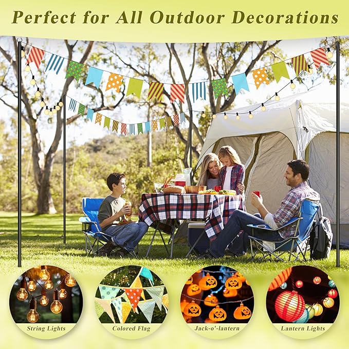 4 Pack String Light Poles for Outside, 10Ft Adjustable Outdoor Light Poles for String Lights, Outdoor Lighting Stand with Fork for Patio, Deck, Backyard, Garden, Party & Wedding