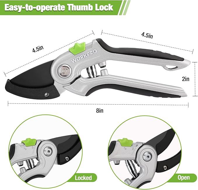 WORKPRO Garden Anvil Pruning Shears, 8" Pruning Scissors Heavy Duty with Ergonomically Design Handle, Labor-Saving Garden Clippers Hand Tools for Thick Dry branches and Dead Plants
