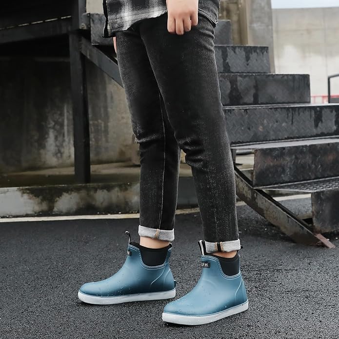 Mens Deck Boots, Saltwater Fishing Booties Rubber Waterproof Ankle Rain Boots, High-performance Footwear Chelsea Boots for Gardening Fishing Boating Camping Sailing