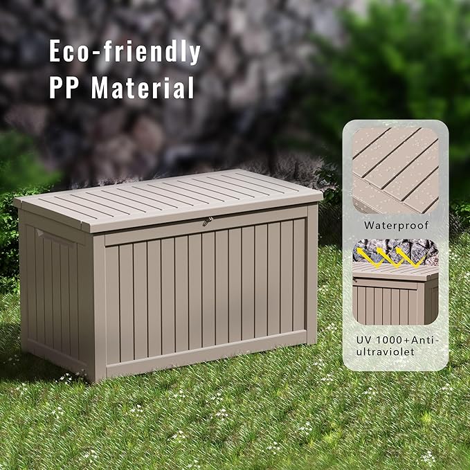 DRATO 230 Gallon Deck Box, Waterproof Resin Large Outdoor Storgae Box for Patio Furniture, Patio Cushions, Gardening Tools, Pool Supplies, Lockable