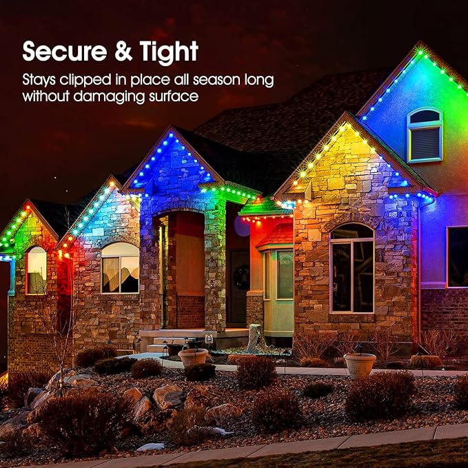 C9 LED Christmas Lights Outdoor, 68 Ft 100 LED String With All in One Clips, Commercial Grade Extendable Waterproof for House Outside Roofline Xmas Decor, Multicolor