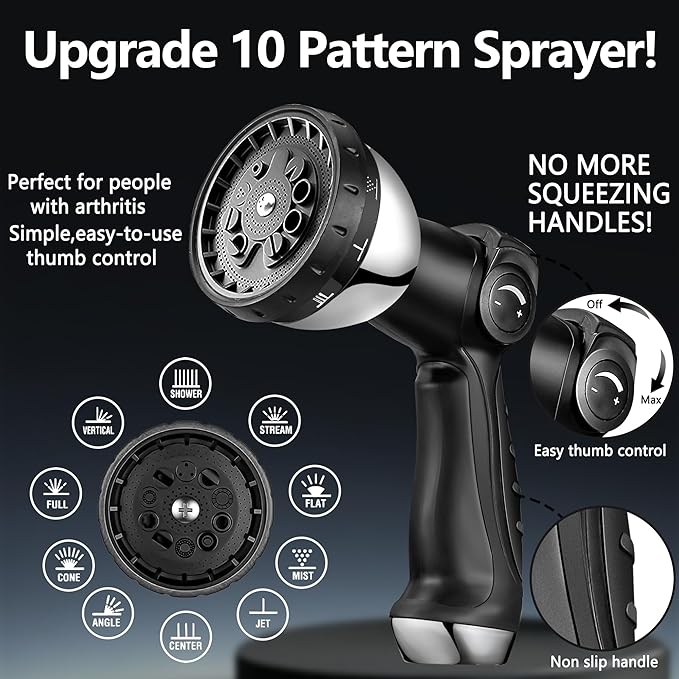 150 ft Garden Hsoe - 2025 New 304 Stainless Steel Garden Hose with 10-Function Spray Gun, 3/4'' Copper-Chrome Fittings – Lightweight, Durable, and Kink-Free, Metal Water Hoses for Gardening