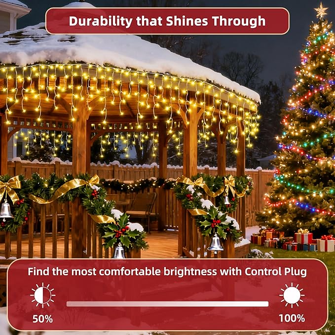 1332 LED 132ft Christmas Lights with 296 Drops, 12 Lighting Modes Warm White Christmas Decoration Twinkling Lights Dimmable, Timer Outdoor Waterproof Fairy Lights for Indoor Garden House Eaves Roof
