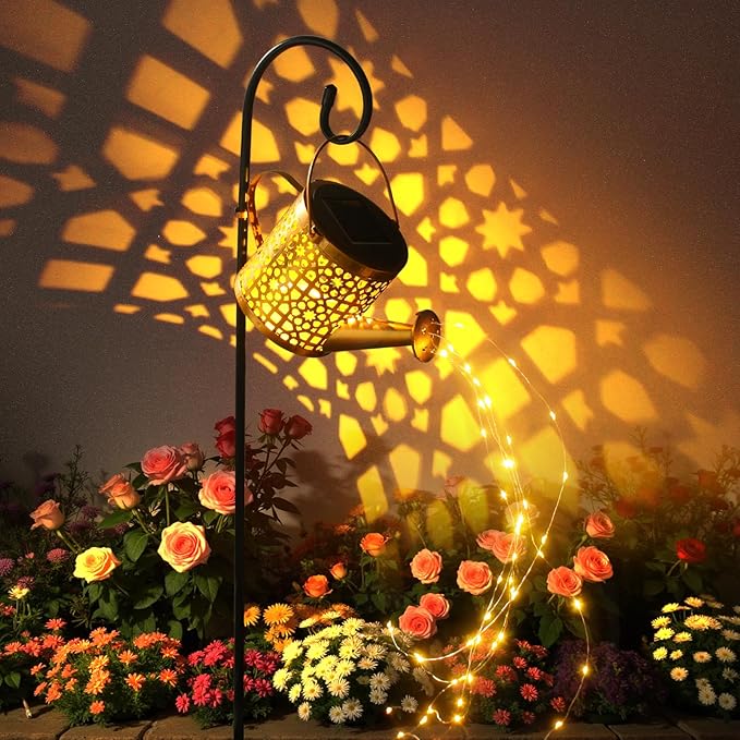 Solar Lights Outdoor Decorative, Metal Solar Watering Can Lights Waterproof, Garden Decor Hanging Lights for Outside Patio Pathway Yard, Christmas Birthday Gardening Gifts