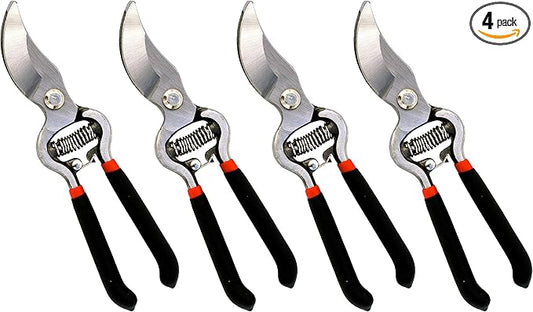 GARDEN GURU Classic Bypass Pruning Shears Clippers – Heavy Duty Forged Steel Garden Pruners – Safety Lock – Non Slip Comfort Grips – Cuts up to 1” – Professional Bypass Pruners for Gardening (4 Pack)