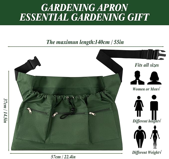 Gardening Apron, Garden Aprons with Pockets & Drawstring Bag, Waterproof 600D Fruit Storage Harvest Picking Apron Pouch for Women & Men