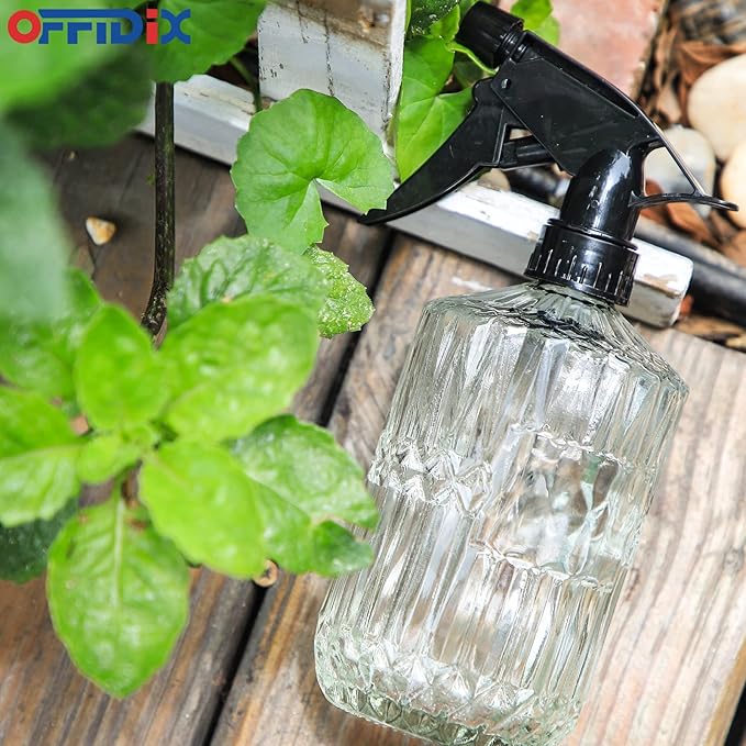 OFFIDIX Glass Spray Bottle,Plant Mister,Pressure Watering Can,Water Spray Bottle with Adjustable Nozzle,0.43L/15.17oz Handheld Spray Bottles for Outdoor Indoor Garden,Cleaning Solutions