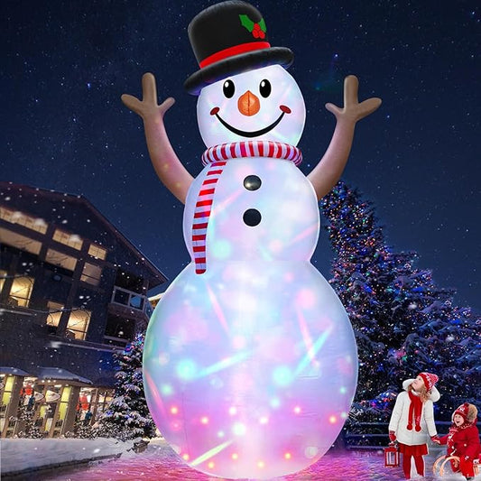 14 Ft Huge Christmas Inflatable Snowman with Rotating Colorful Lights Hat & Scarf Christmas Decorations Outdoor with Build-in LED Lights Xmas Blow Up Yard Decor for Lawn Garden Holiday