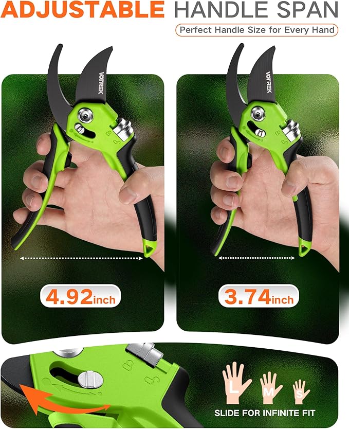 Pruning Shears for Gardening - 8.5" Garden Clippers with Stepless Adjustable Handle for All Hand, Ergonomic Bypass Plant Pruners Scissors for Heavy Duty Branch Bush Rose Tool