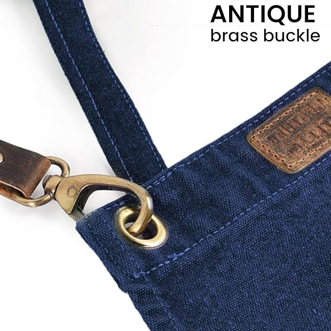 LEATHER VILLAGE Chef Aprons for Men Women with Large Pockets, Cotton Canvas Cross Back Adjustable Work Apron, Size M to XXL