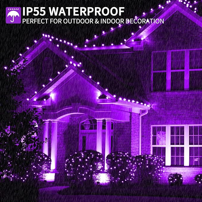 105FT 300LEDs Christmas Lights Outdoor Indoor 8 Modes for Christmas Tree Party Decoration, 100% UL Listed (Purple, 105 FT)