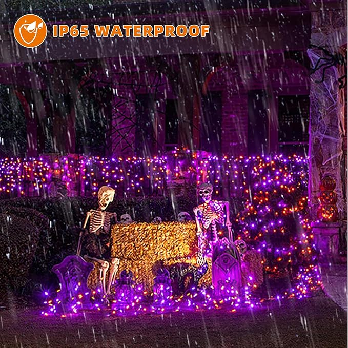 Chuya Halloween Light Decor Music Orange Purple Lights105FT 300 LED String Fairy Lights 6 Modes UL588 Waterproof Outdoor Indoor Decoration for Party Garden Christmas