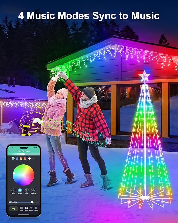 Smart Christmas Cone Tree LED Lights, 7ft 295 Music Sync with Remote APP and Pattern, Local Control and Text Displayable, 16 Million Colors Light Show Tree for Indoor Outdoor Decorations