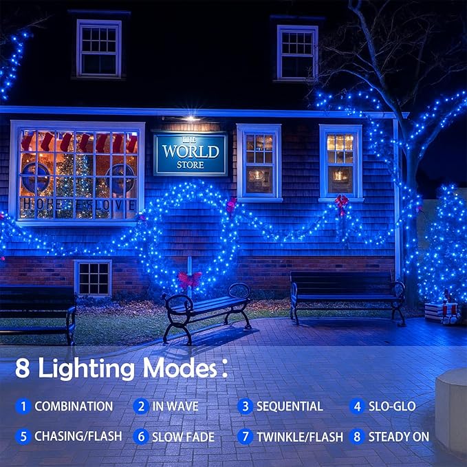 Extra-Long 144FT Solar String Lights for Outside, 2 Pack 400LED Solar Christmas Lights Outdoor, Waterproof Copper Wire with 8 Modes Twinkle Fairy Lights for Tree Garden Party Christmas Decor (Blue)