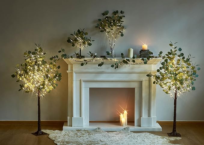 LITBLOOM Lighted Eucalyptus Tree 4FT 160 Fairy Lights, Artificial Plant Tree with Lights for Indoor Outdoor Home Wedding Room Decoration