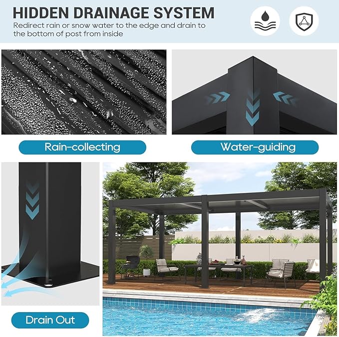 LVUYOYO Outdoor Louvered Pergola 10' x 20', Patio Aluminum Pergola with Adjustable Roof, Waterproof Metal Gazebo for Backyard, Garden, Deck (Black)