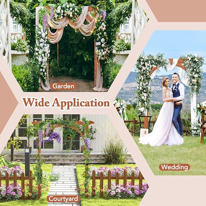 Happygrill Wood Garden Arbor, 84 Inch Outdoor Archway Pergola w/Decorative Hanging Roof & Side Climbing Trellis, Garden Arch for Climbing Plants, Wedding Ceremony Decoration, Lawn, Party