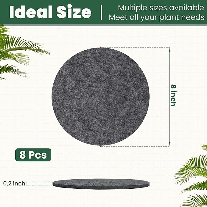 Felt Plant Coasters, Extra Thick 8 Inch Planter Coaster, Absorbent Plant Mats, Trivets for Hot Dishes, Plant Coasters for House Plants, 8 Pcs