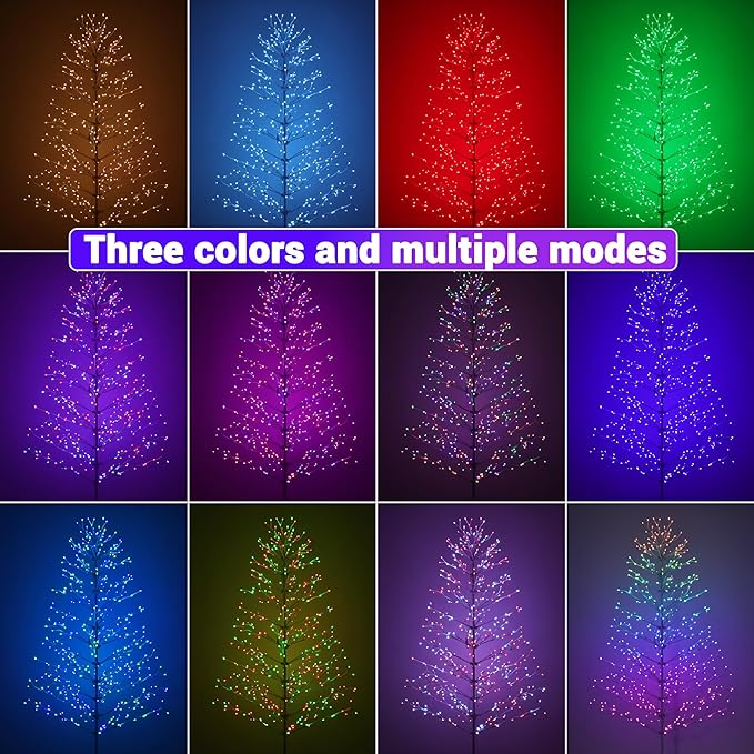 Joomer Christmas Tree Light Outdoor,7.6FT 540 LED Artificial Collapsible Birch Tree Lights with Remote Control Timer RGB Lights for Christmas Decoration