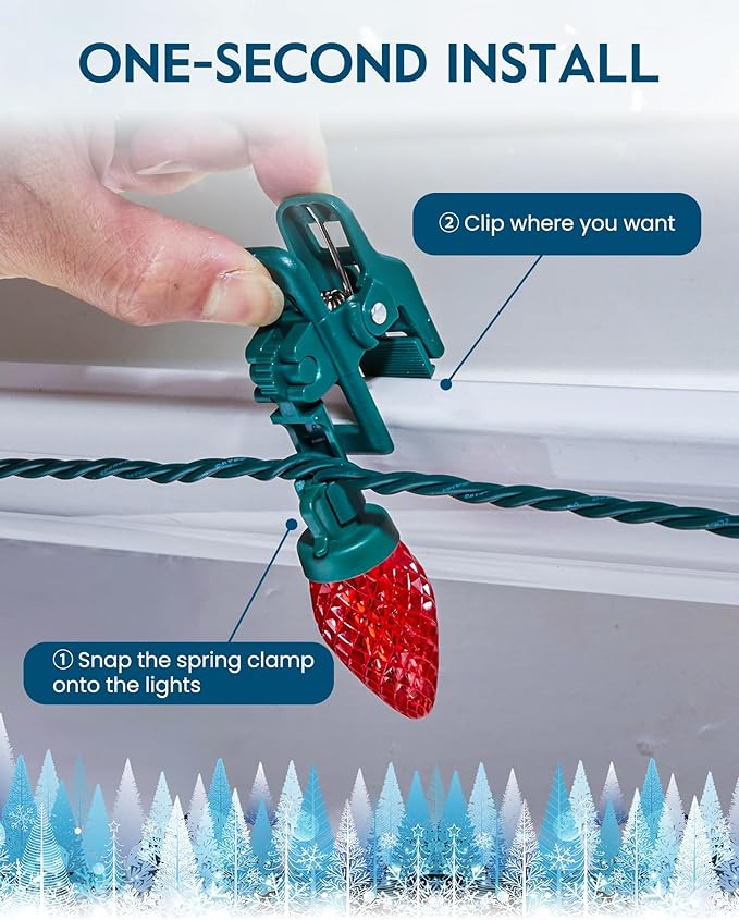 Minetom C9 LED Christmas Lights Outdoor with 100 Spring Clip (Red & Green, 1 Pack)