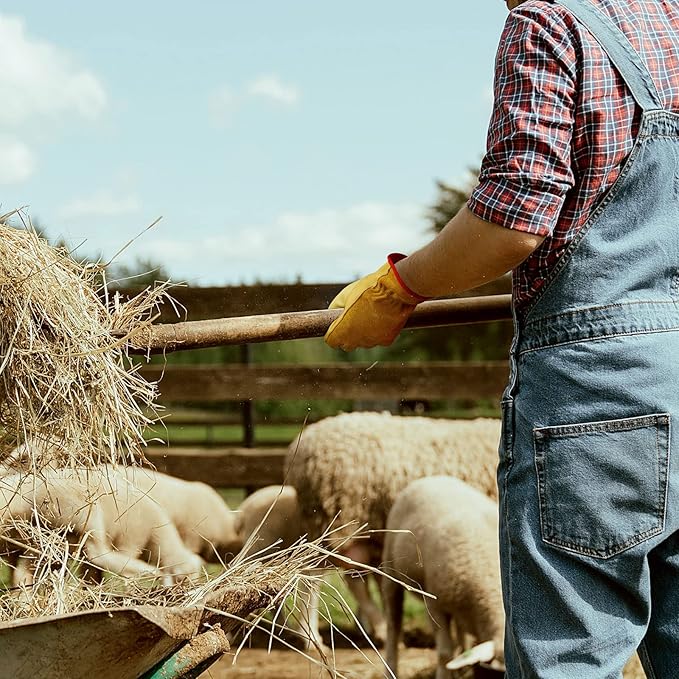 OZERO 5 Pairs Leather Work Gloves Flex Grip Tough Cowhide Gardening Glove for Wood Cutting/Construction/Truck Driving/Garden/Yard Working for Men and Women (Gold,Medium)