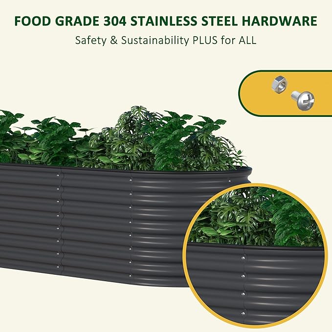 MUPATER Galvanized Raised Garden Bed 8x2x2ft, 9-in-1 Metal Raised Planter Box Oval with 2 Aluminum Support Rods,Outdoor for Vegetable, Flower, Backyard and Patio, Gray