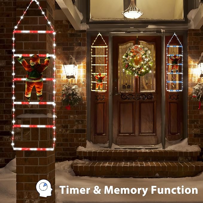 Toodour LED Christmas Light - 2.5FT Christmas Decorative Ladder Lights with Santa Claus, Xmas Decorations Light for Indoor Outdoor, Window, Garden, Home, Wall, Xmas Tree Decor - White & Red