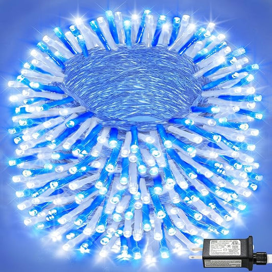 165FT 500 LED Christmas Lights, Plug in Christmas String Lights with Waterproof, 8 Modes Twinkle Fairy Lights for Xmas Garden Tree Holiday Decorations, Blue White