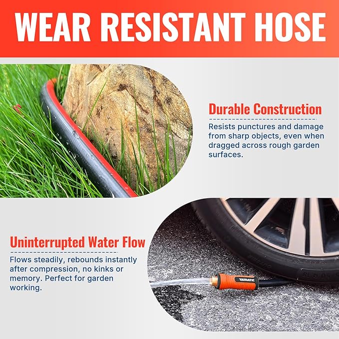 YAMATIC Garden Hose 30ft x 5/8", Ultra Durable Water Hose with Swivel Handle, Kink Resistant, Soild Brass 3/4" Connection Fittings, Leak Proof for Gardening, Agriculture, Car Wash, Lawn, Black