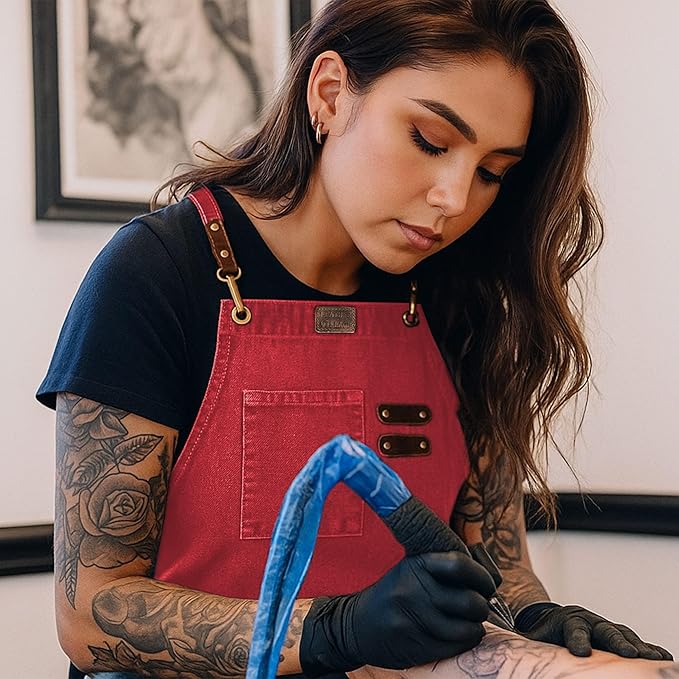 LEATHER VILLAGE Chef Aprons for Men Women with Large Pockets, Cotton Canvas Cross Back Adjustable Work Apron, Size M to XXL