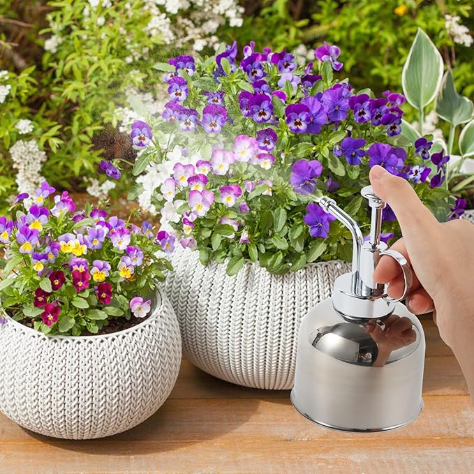 Plant Mister Spray Bottle, Metal Stainless Steel Plant Sprayer Mister, Small Watering Can Plant Spritzer with Top Pump for Indoor House Air Plants Succulents Outdoor Garden Decorative(Silver)
