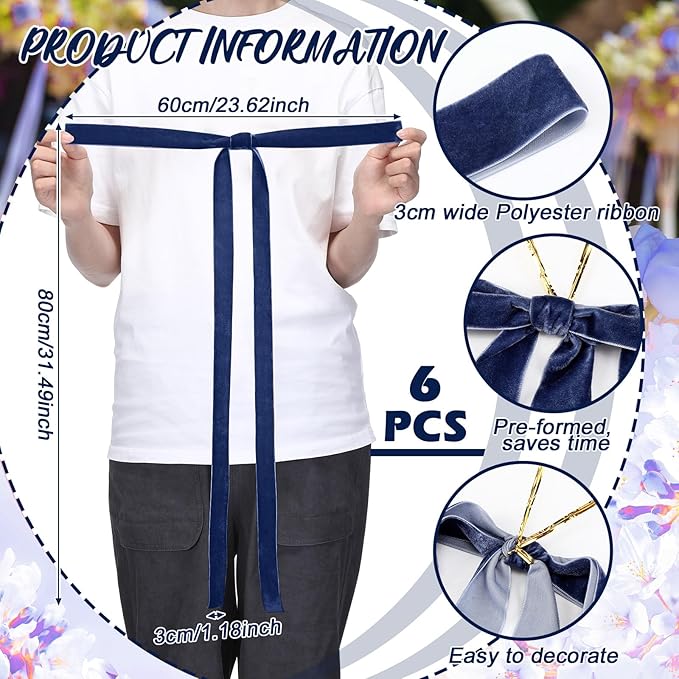 Janinka 6 Pcs Haze Blue Velvet Christmas Swag Bow 31.5 x 23.6 inch Large Vintage Christmas Ornament Rustic Velvet Staircase Wreath Bows Xmas Tree Topper Bows Large Bow for Outdoor