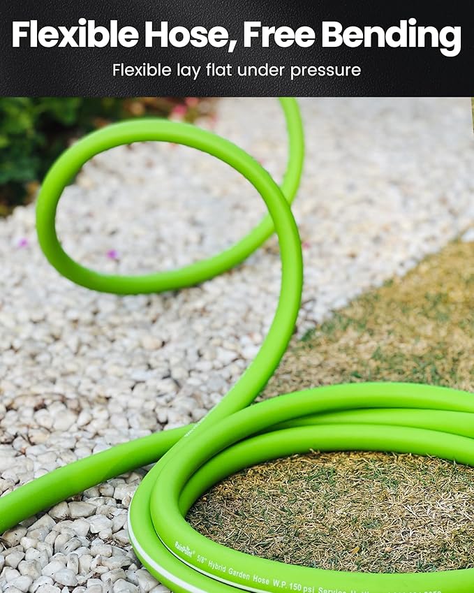 RAINPOINT Garden Hose 75ft - Flexible Heavy Duty Water Hose with Swivel Handle - Lightweight, Hybrid Rubber, 5/8", Male to Female