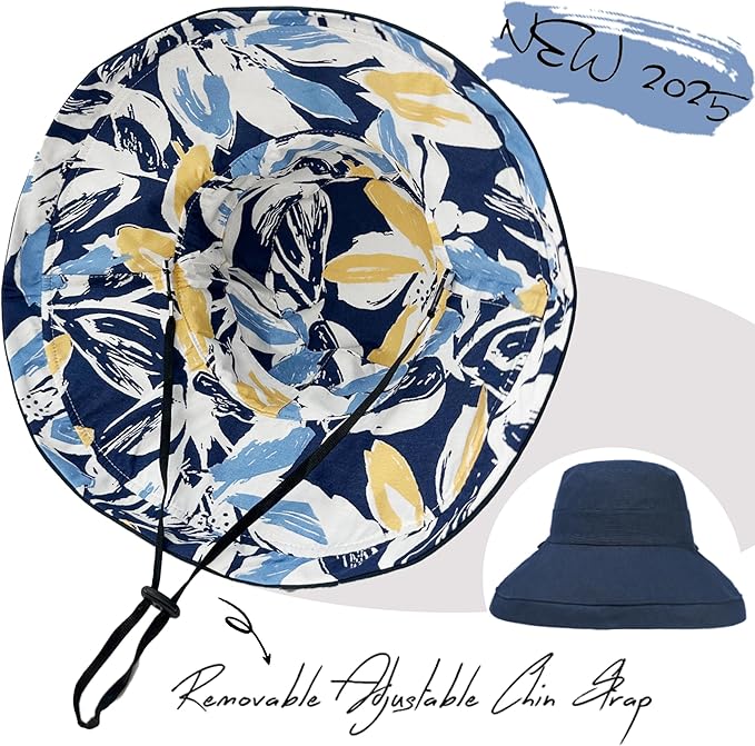 vidsel Womens Sun Hats Wide Brim Reversible Bucket Cotton Hat Packable Summer Travel Cap with Hat Clip,UV Protection