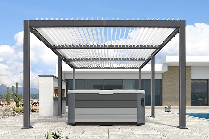 PURPLE LEAF Louvered Pergola 11' x 21' Outdoor Aluminum Pergola with White Adjustable Rainproof Roof Grey Frame Hardtop Gazebo for Patio Deck Garden
