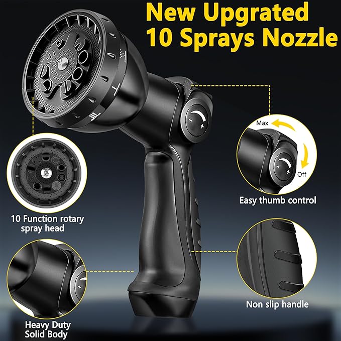 50 ft Expandable Garden Hose - Superior Strength 3750D - 3 -Layer Latex Core Garden HoseS - Expanding Water hoses - Extra Strong Brass Connectors/Storage Bag