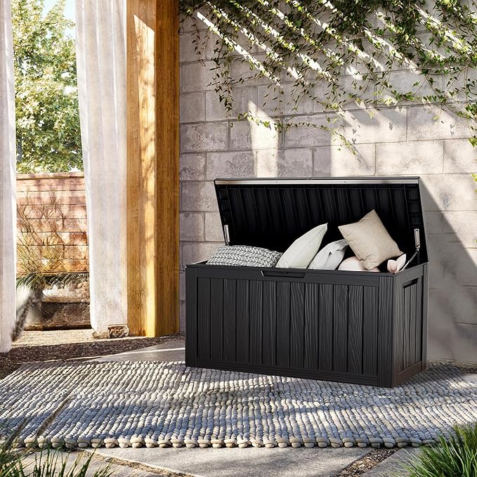 TARKARI 80 Gallon Lockable Resin Deck Box, Waterproof & UV-Resistant Outdoor Storage Box for Outdoor Cushion Storage, Garden Tools & Pool Accessories Storage, Black