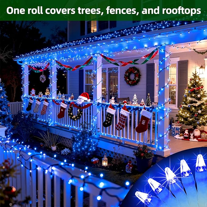 1500 LED Chrstmas Lights, 470ft Outdoor Christmas String Lights with 12 Modes, Blue LED String Lights with Timer Dimmable Waterproof for Outside Tree Fence Garden Xmas Wedding Party Decor Blue