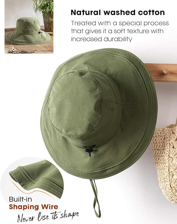 Sun Hats for Women Gardening Hat Wide Brim Ponytail Beach Sun Protection Breathable Cotton Summer Hat with Fold-Up Brim