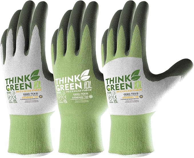 COOLJOB 3 Pairs Gardening Gloves for Women Men, 100% Recycled Polyester with Rubber Coated for Garden Patio Yard Lawn Work, Green, White & Grey, Small Size