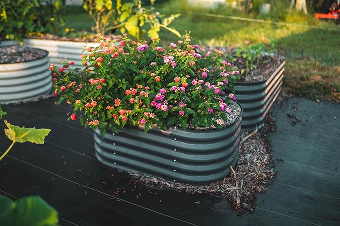 Vego garden Raised Garden Bed Kit, 17" Tall 4 in 1 Modular Metal Raised Garden Beds Kit, Metal Planter Box for Vegetables, Flowers, Herbs, Modern Gray