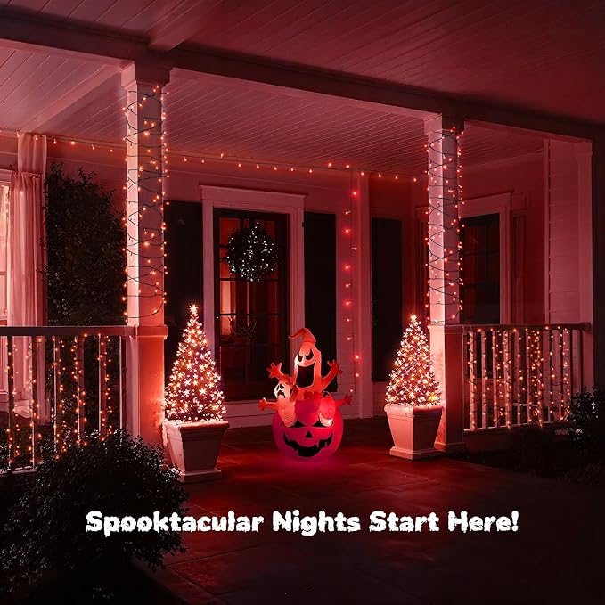 WBao Halloween Lights 300LED 108ft, Super Bright LED Orange String Lights with UL Certified, 8 Lighting Modes, Timer, Connectable, Memory & Waterproof for Indoor Outdoor Halloween Decor