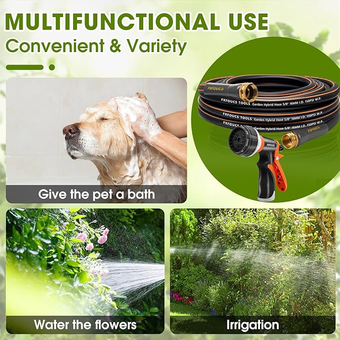 Heavy Duty Garden Hose – 5/8 Inch Flexible, Lightweight Hybrid Hose with 600 PSI Burst Pressure, Swivel Handle, and Durable Copper Male/Female Fittings (Black with hose sprayer, 25FT)