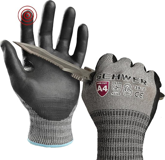 Schwer A4 AIR-SKIN Cut Resistant Work Gloves AR5918 with Extreme Lightweight & Thin, Grip Gloves for Fishing, Refined Work, Mechanic, Gardening, Touch-Screen, Non-PFAS, 3D-Comfort Fit, 1 Pair (XL)