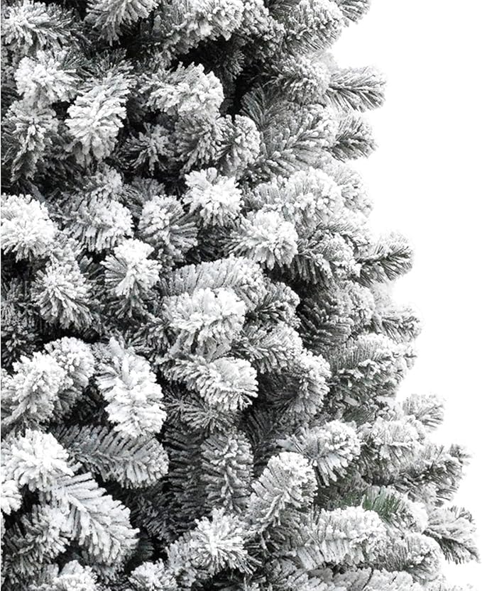 Fraser Hill Farm 7.5-Ft. Alaskan Pine Flocked Artificial Christmas Tree with Stand, Unlit Foldable Fake Tree with Realistic Snowy Foliage for Home Decoration